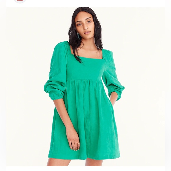 J. Crew Dresses & Skirts - JCREW Square-neck Soft Gauze Long Sleeve Classic Green Short Dress